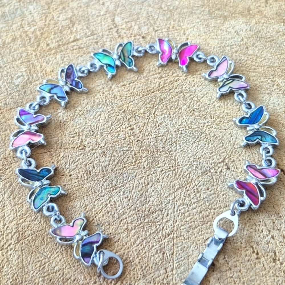 Colorful Abalone Shell  Butterfly Charm Bracelet